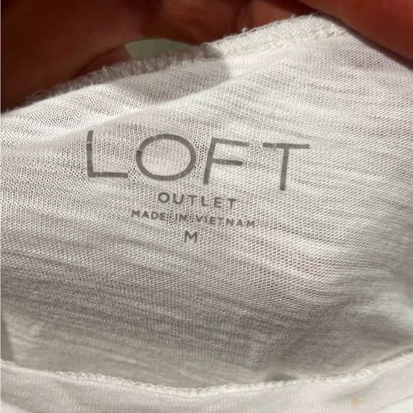 LOFT Outlet Cotton Blouse Short Paisley Lace Sleeve Round Neck White Size M - Picture 4 of 6